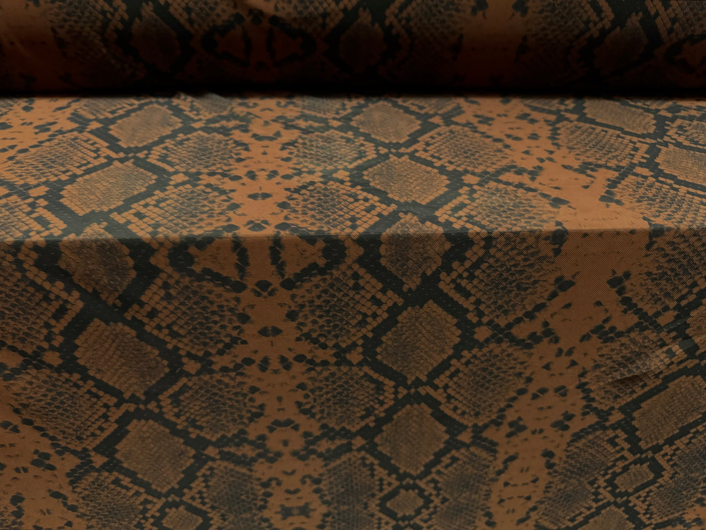 Power mesh net stretch spandex fabric, per metre - snakeskin animal print - chestnut brown