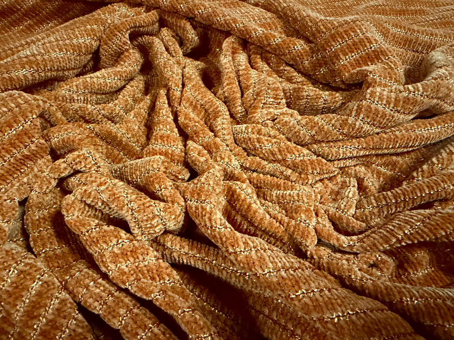 Soft velour knit fabric, per metre - stripe - old gold