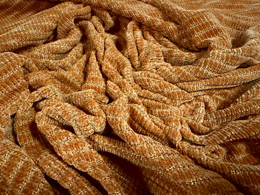 Soft velour knit fabric, per metre - stripe - old gold