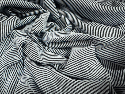 Stretch spandex rib fabric, per metre - pinstripe - pale blue & black