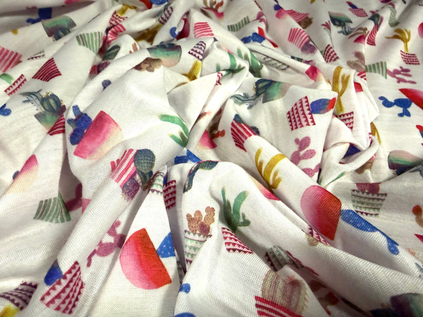 Soft handle single jersey fabric, per metre - Cactus print - multicolour