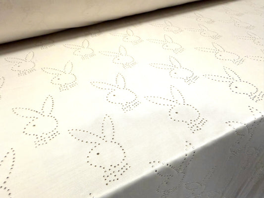 Stretch spandex single jersey fabric, per metre - glitter diamanté bunny rabbit print - cream