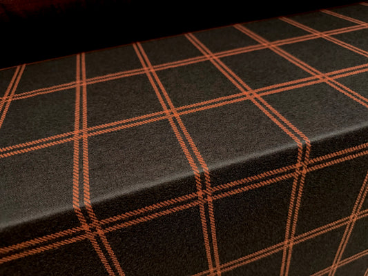 Ponte Roma double jersey knit fabric, per metre - grid check print - black & rust