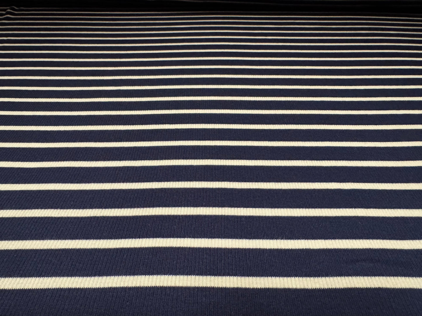 Stretch Spandex rib jersey fabric, per metre - stripe - navy & off white