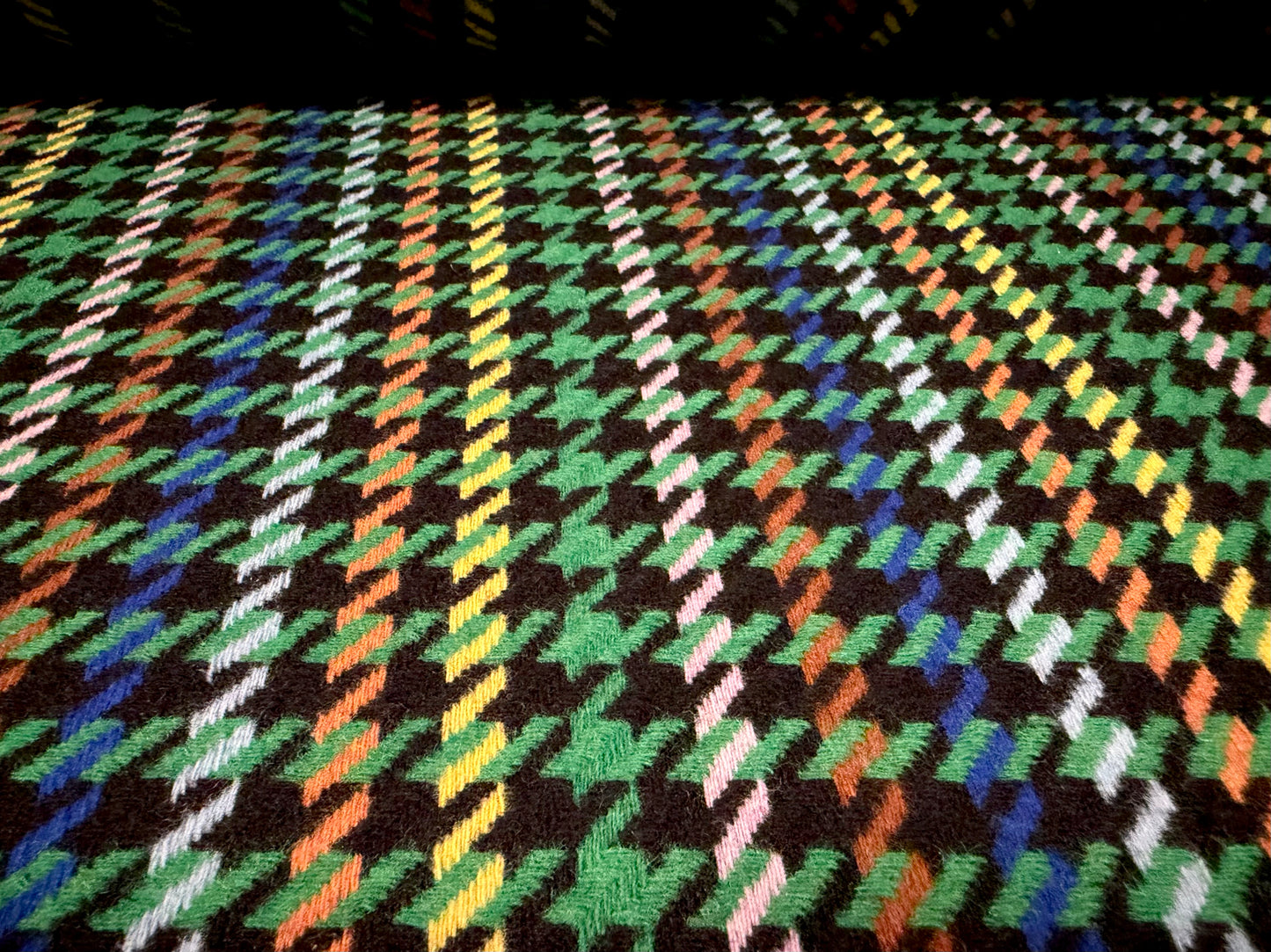 Wool tweed fabric, per metre - houndstooth - black & emerald green