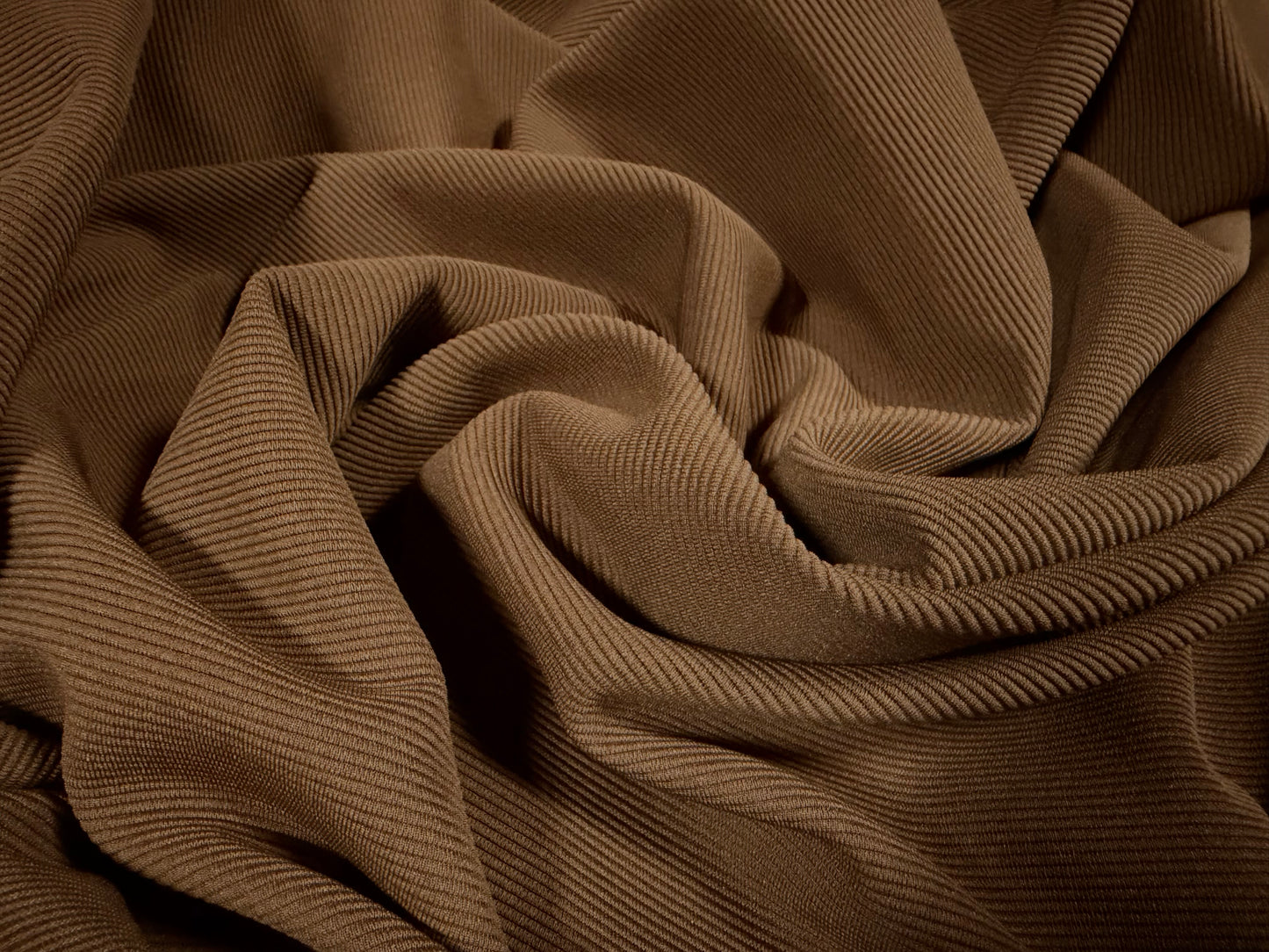 Fine Ottoman Jodhpur rib Stretch spandex jersey fabric , per metre - plain - milk chocolate brown