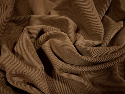 Fine Ottoman Jodhpur rib Stretch spandex jersey fabric , per metre - plain - milk chocolate brown