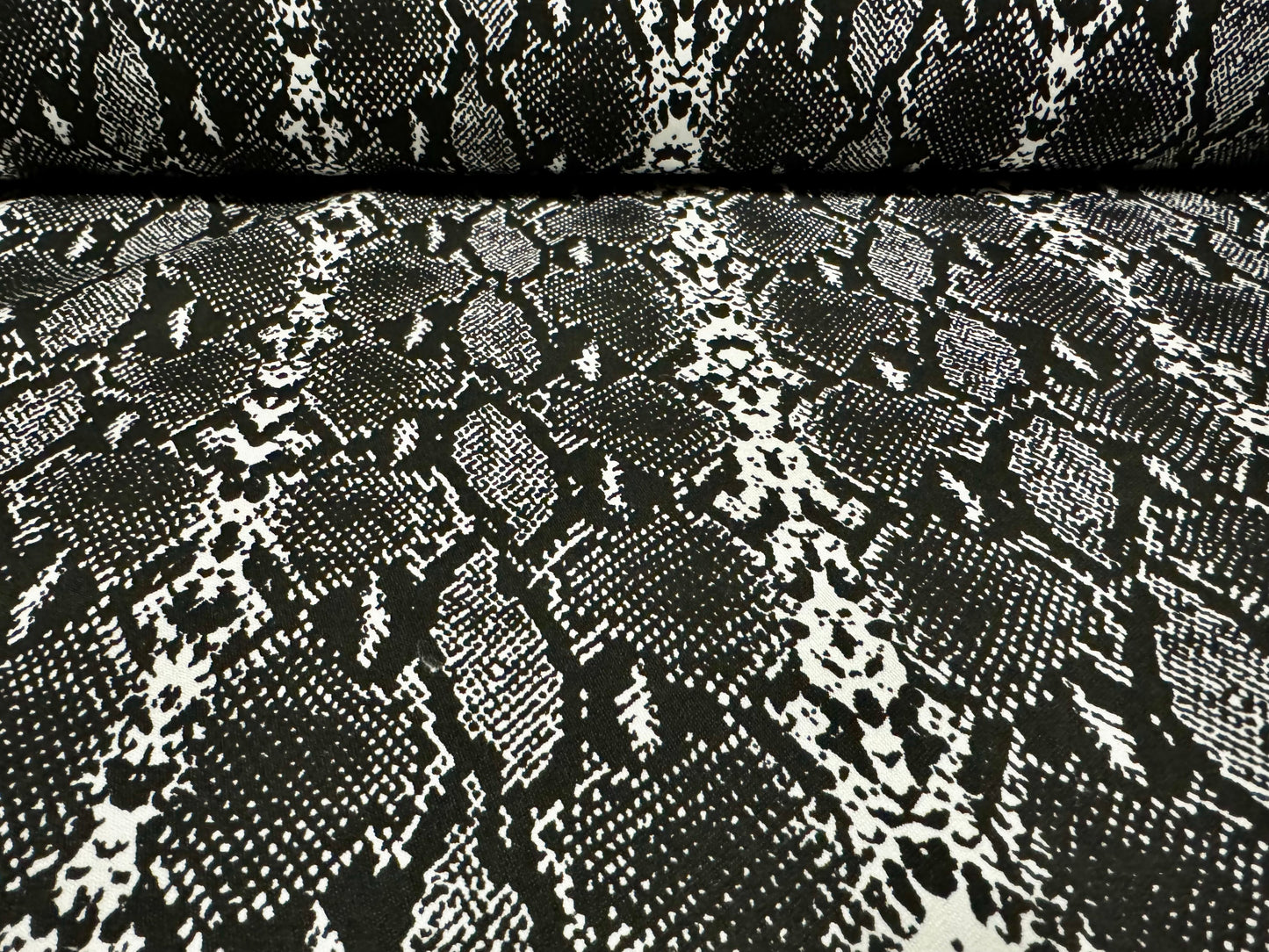 Stretch cotton twill woven fabric, per metre - snakeskin print - black & white