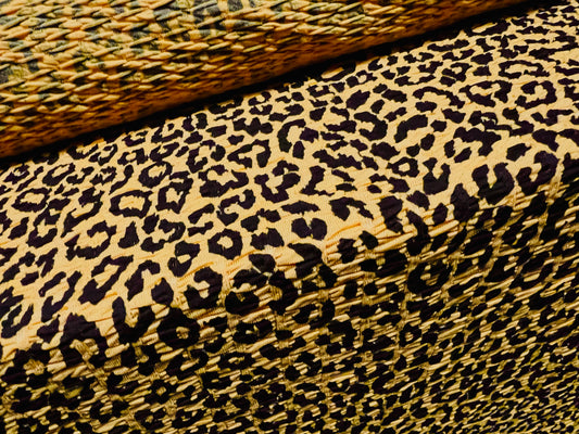 Double jersey knit stretch spandex dress fabric, per metre - cheetah animal print - mustard