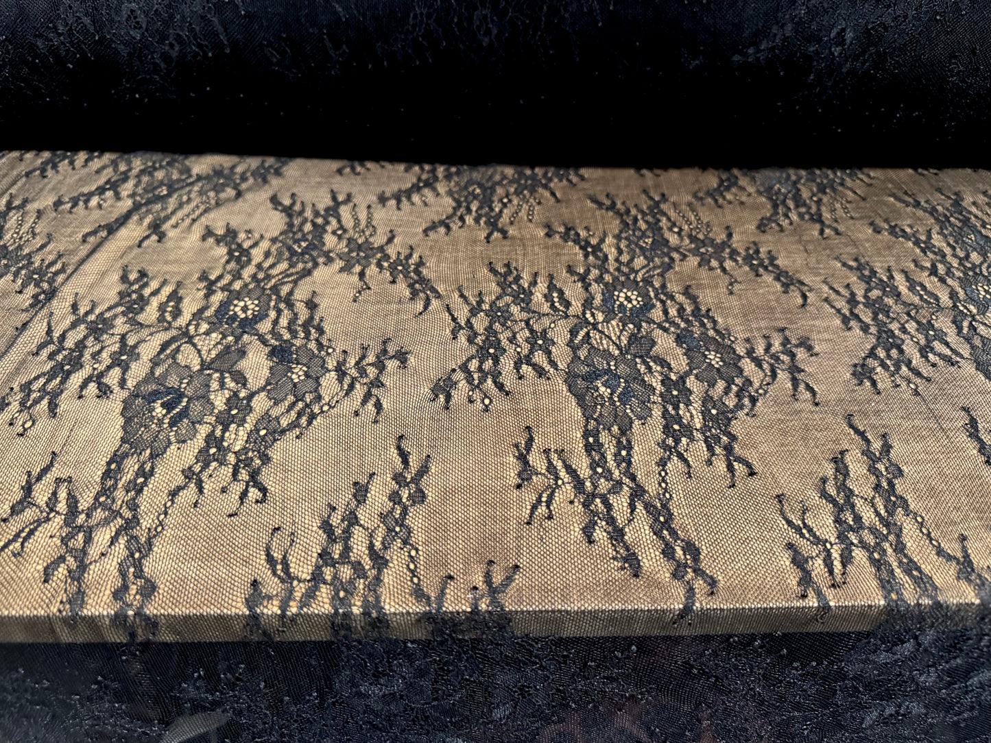 Lightweight mesh lace fabric, per metre - wildflower design - black