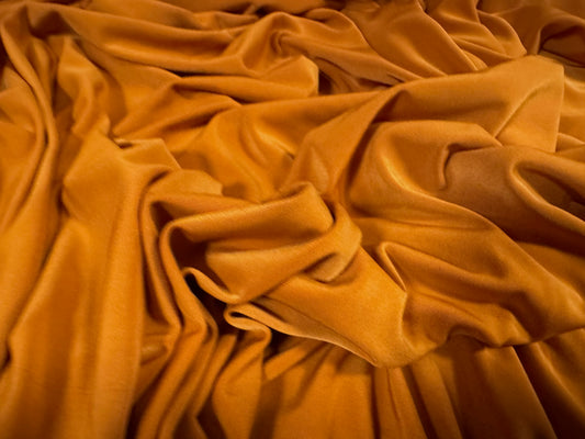 Soft touch spandex stretch jersey dress fabric, per metre - plain - turmeric