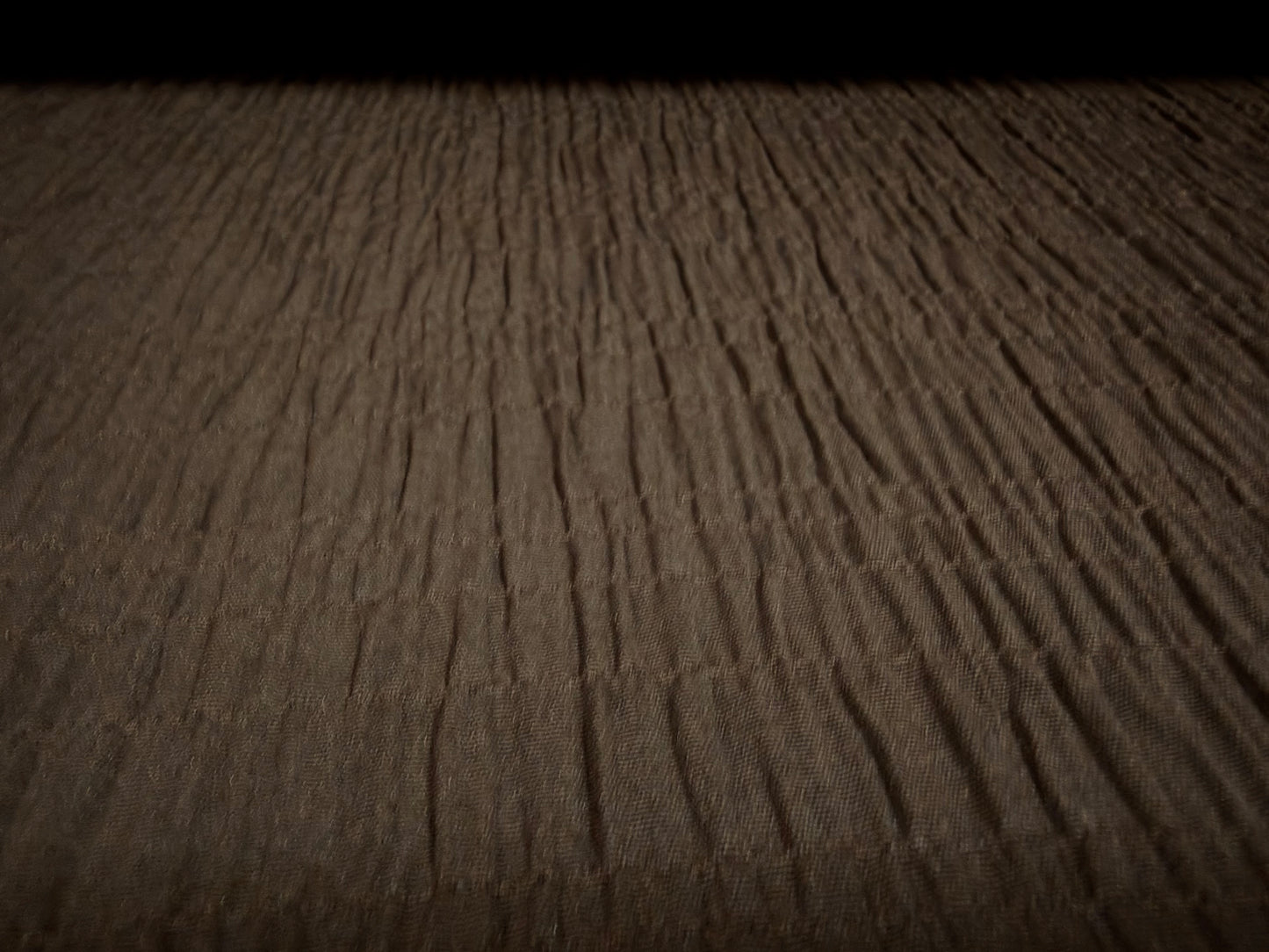 Ruched cotton bambula plain weave dress fabric, per metre - dark brown