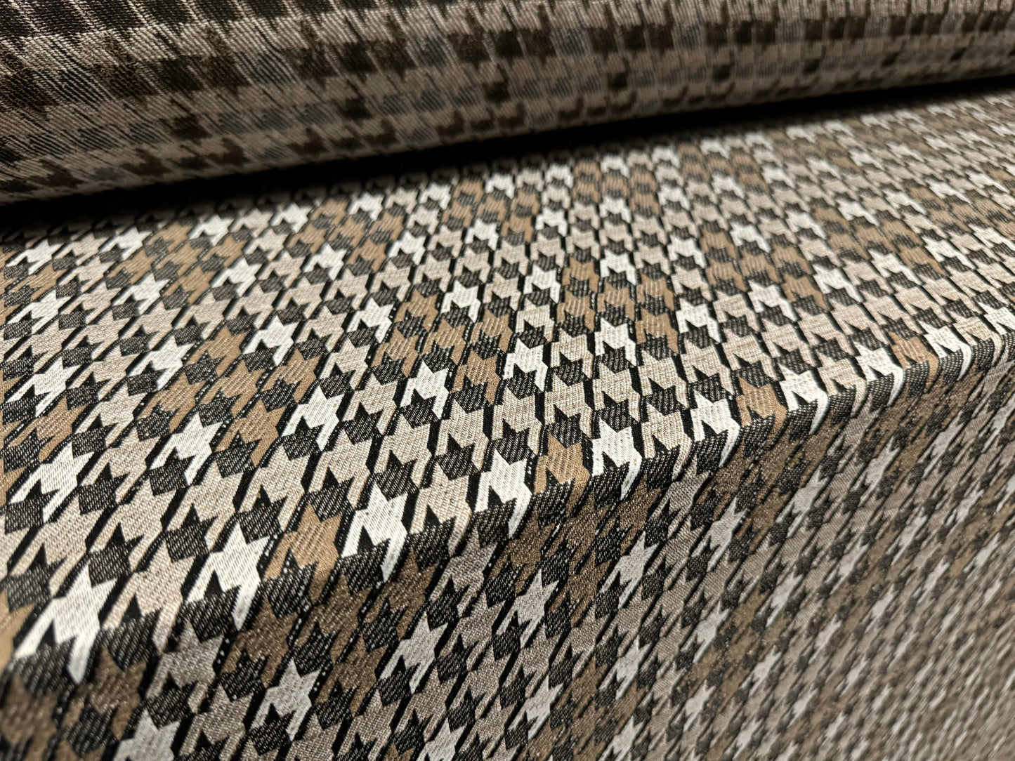 Stretch double jersey knitwear fabric, per metre - houndstooth jacquard - taupe