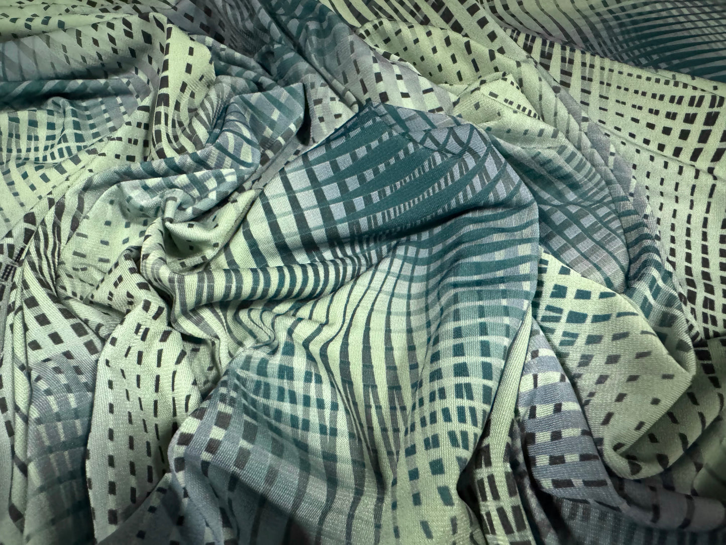 ITY stretch spandex single jersey fabric, per metre - psychedelic print - duck egg blue