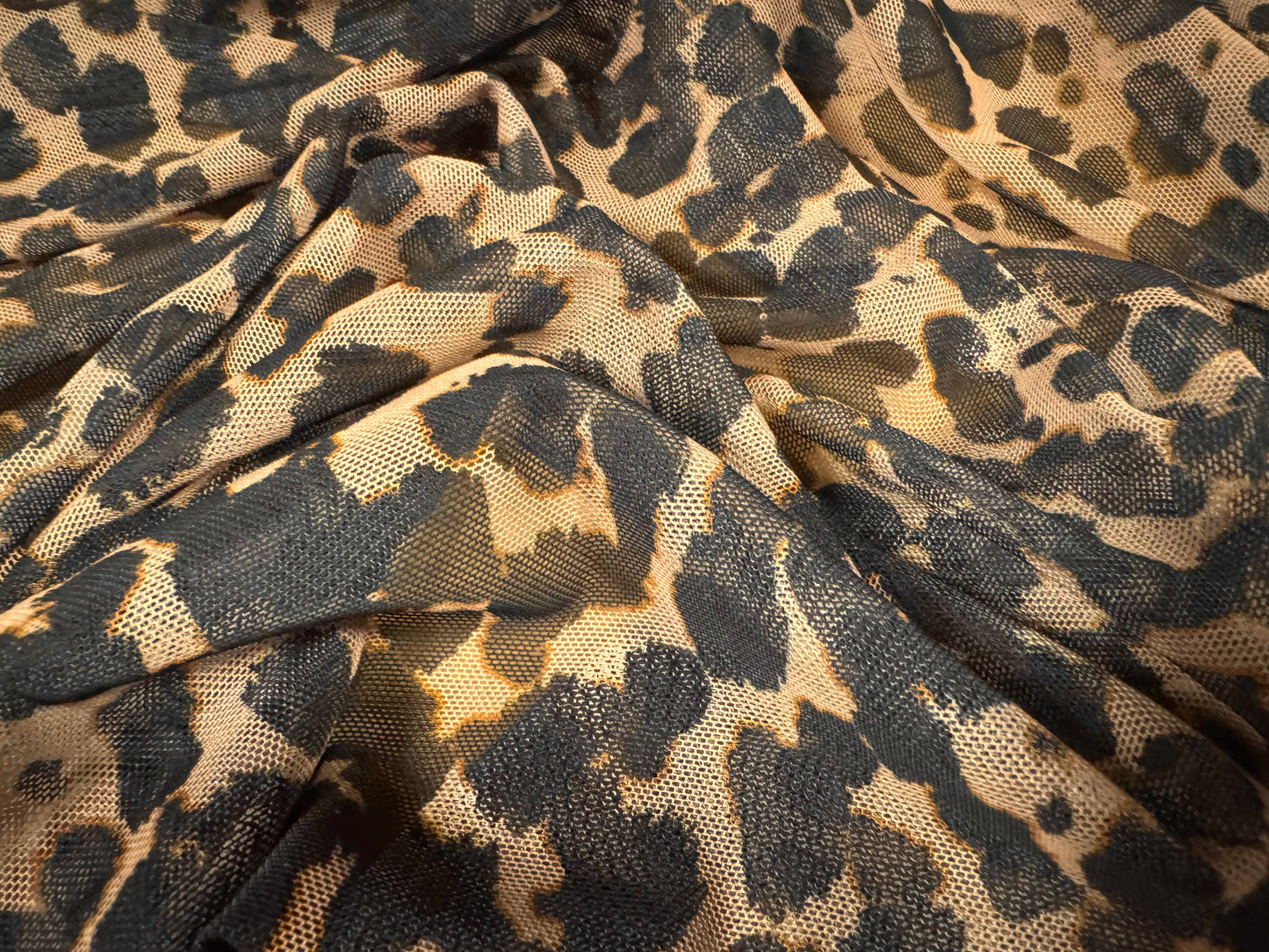 Power mesh net stretch spandex fabric, per metre - animal print - light brown