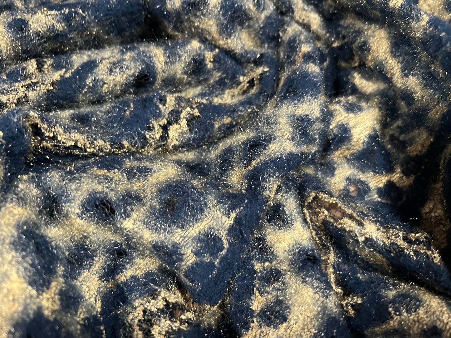 Couture stretch brushed jersey fabric, per metre - animal print - navy blue & gold