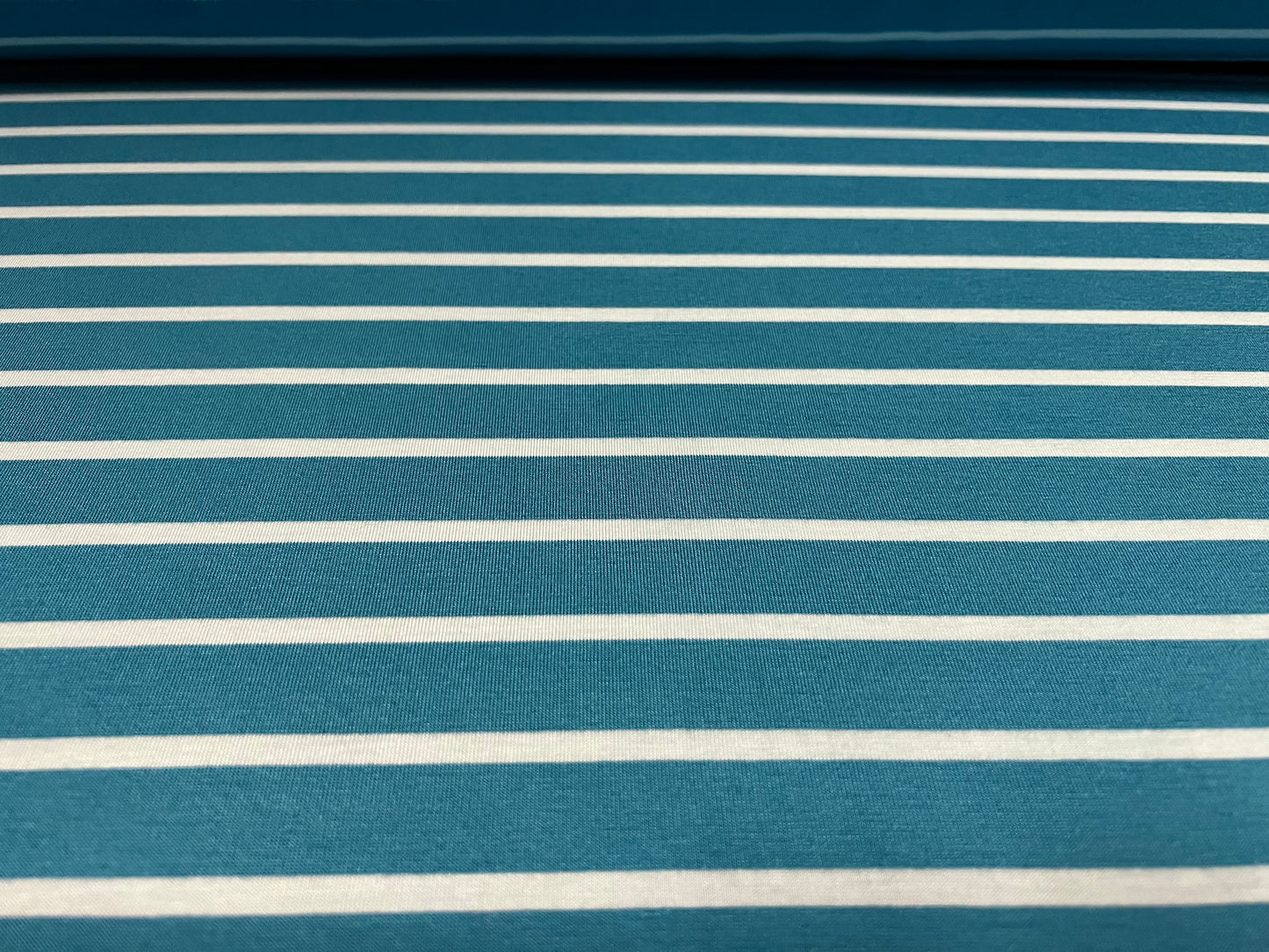 Viscose spandex stretch single jersey fabric, per metre - stripe - dark turquoise & blue