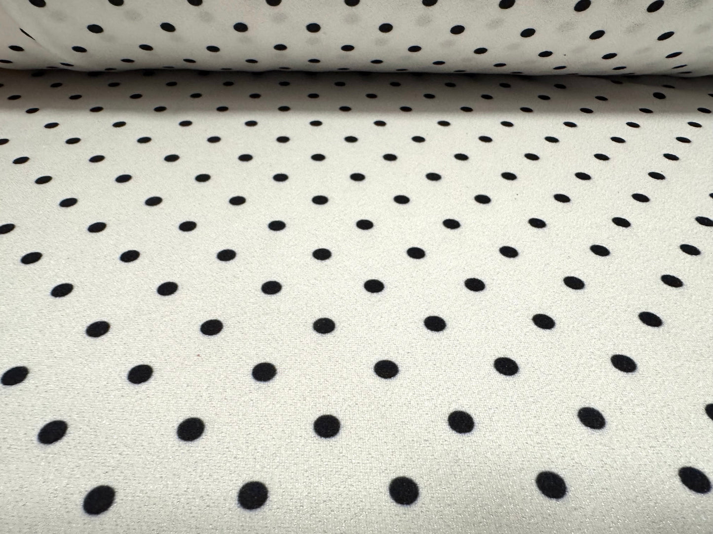 Scuba crepe stretch spandex double jersey fabric, per metre - spot print - black & white
