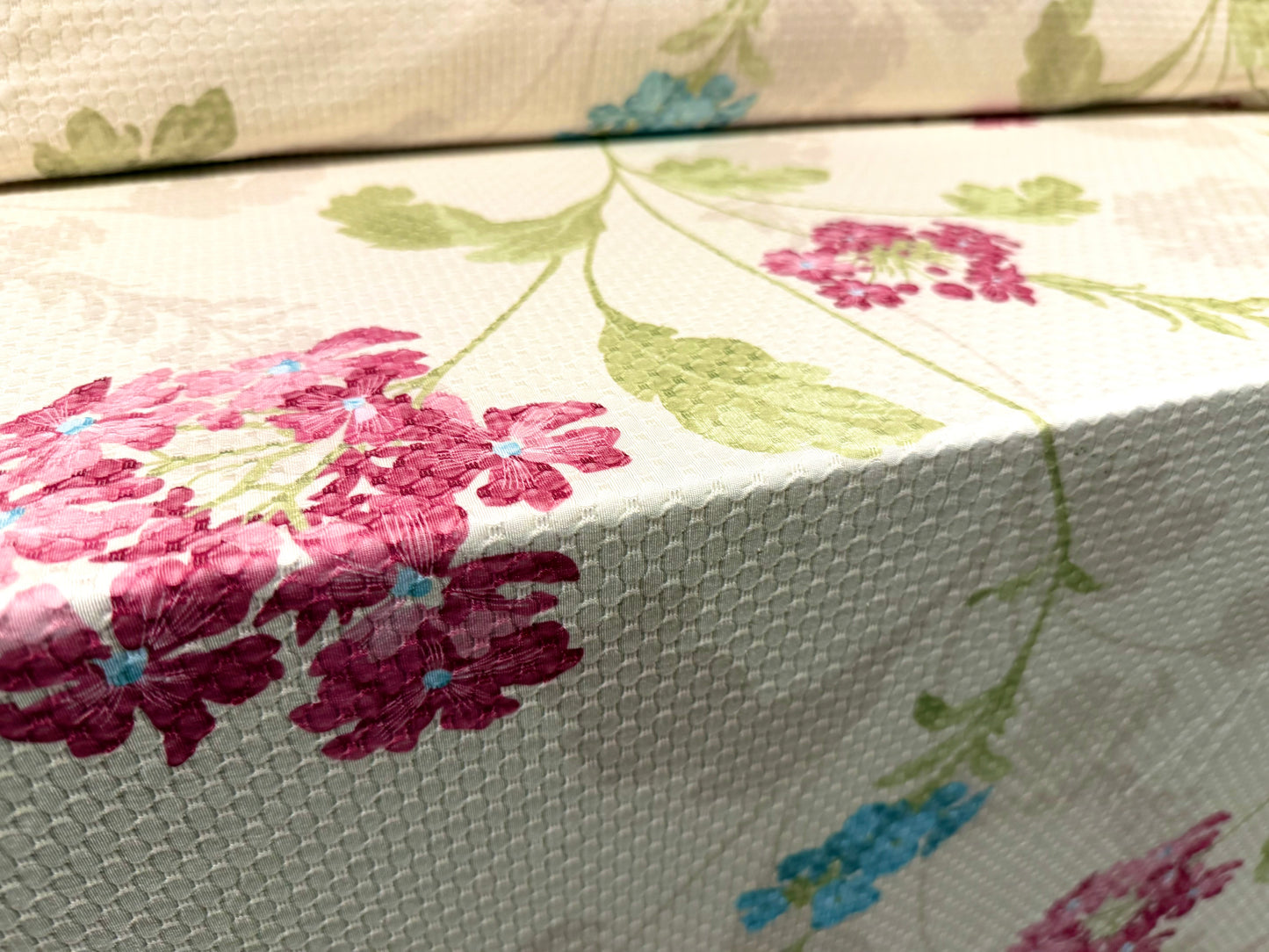 Stretch spandex jacquard jersey fabric - per metre - delphinium flower print - cream