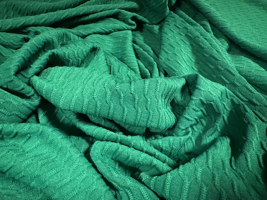 Beehive jacquard stretch spandex double jersey fabric, per metre - emerald green