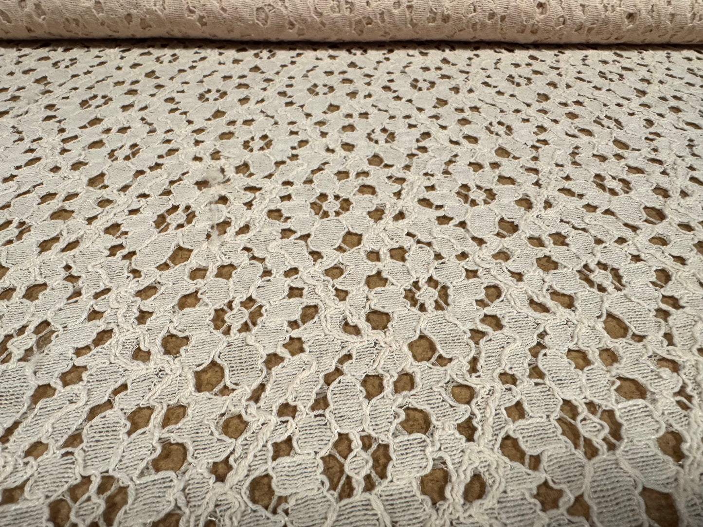 Corded Cotton lace dress fabric, per metre - floral - cream