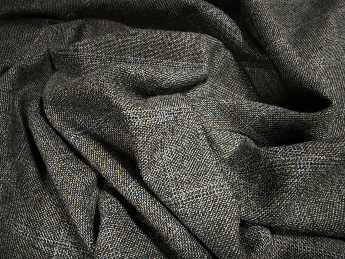 Wool tweed suiting jacket fabric, per metre - check - grey & blue