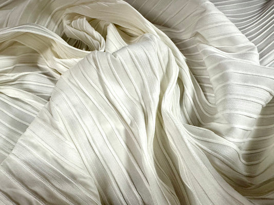 Bengaline stretch woven dress fabric with raised jacquard stripe, per metre - white