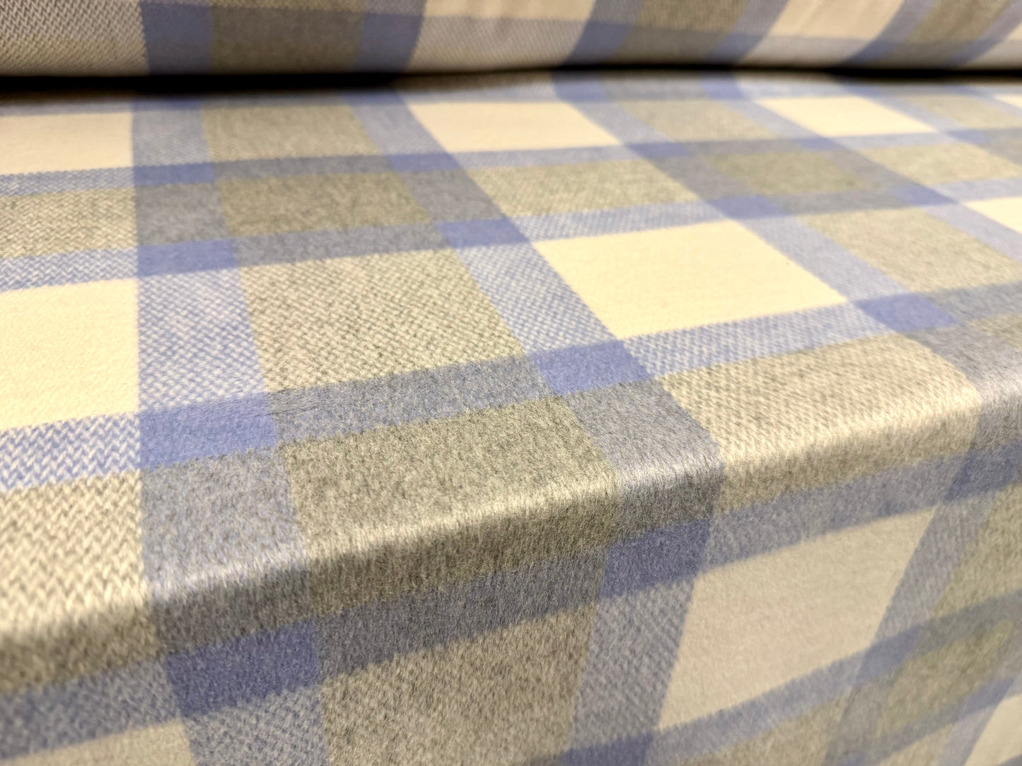 Heavyweight wool flannel brushed coat jacket fabric, per metre - plaid check - sky blue & ivory