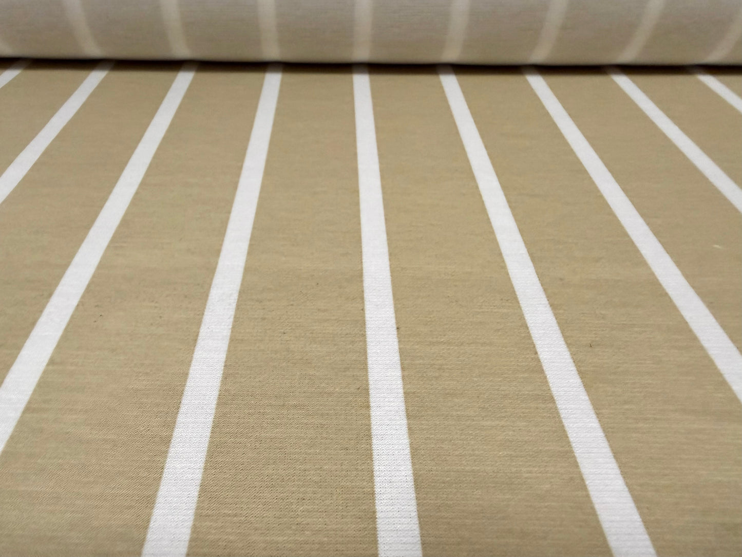 Ponte Roma double jersey knit stretch fabric, per metre - stripe - stone & white