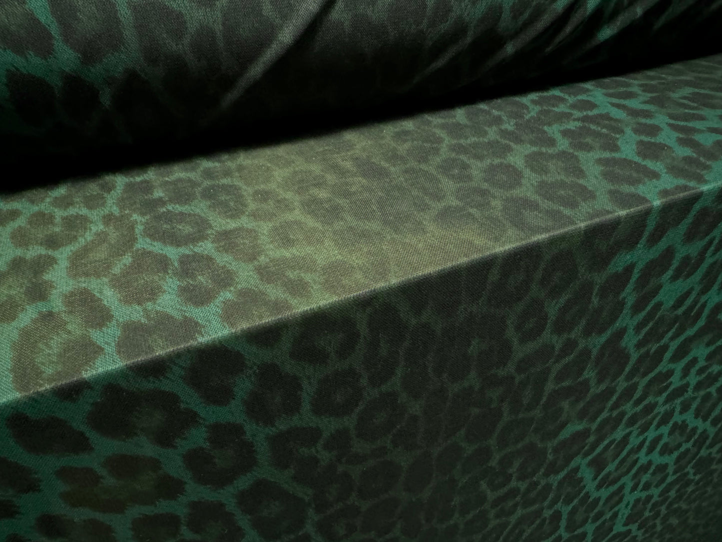 Power mesh net stretch spandex fabric, per metre - leopard animal print - dark green