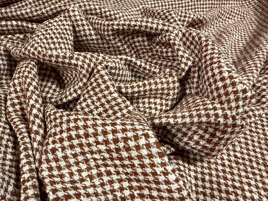 Wool bouclé fabric, per metre - dogtooth - brown & white