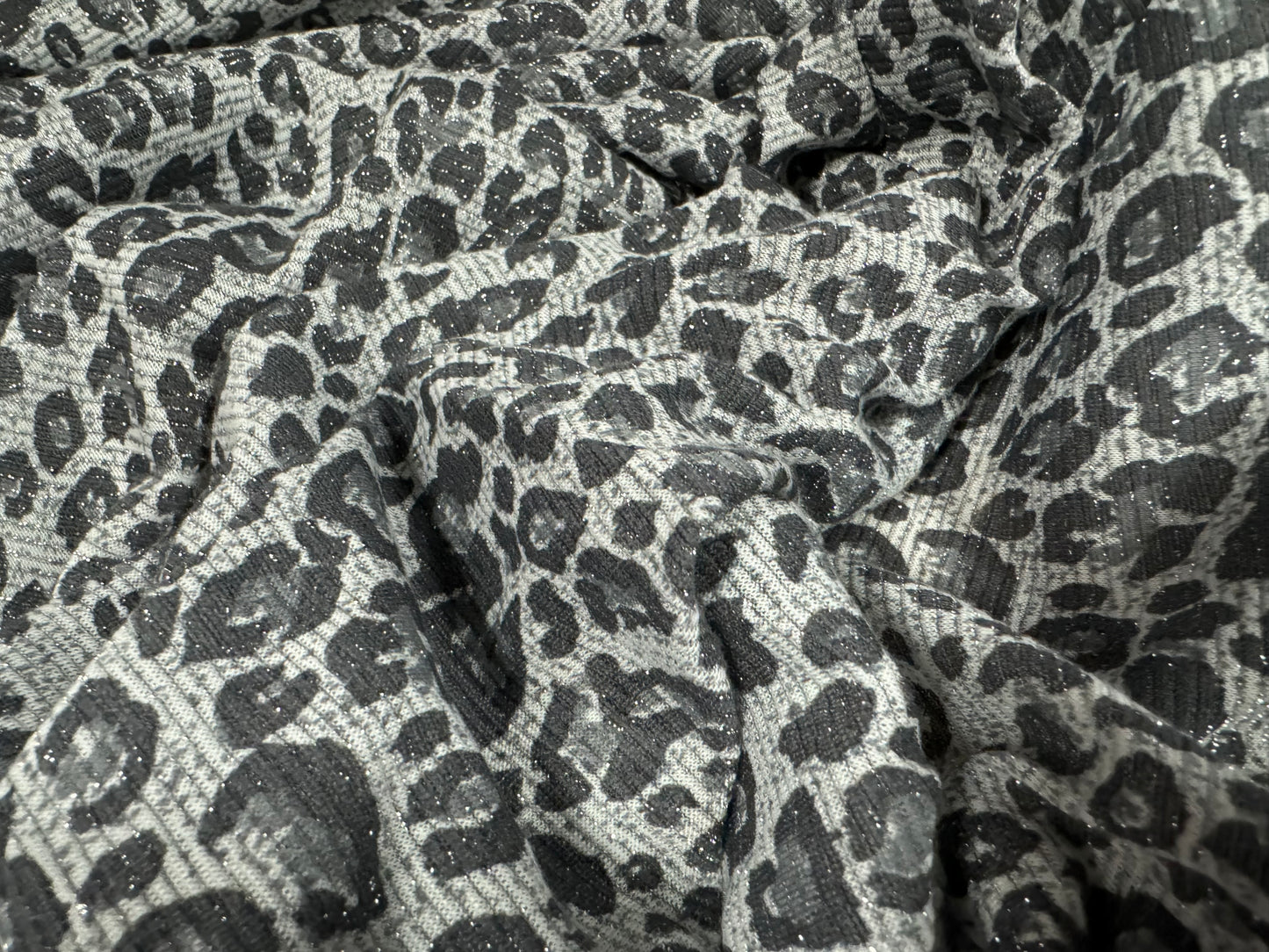 Metallic moonlight lightweight single jersey fabric, per metre - leopard print - grey