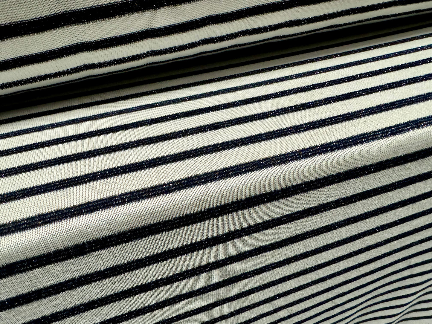 Metallic lightweight knitwear jersey fabric, per metre - stripe - charcoal & white with silver lurex