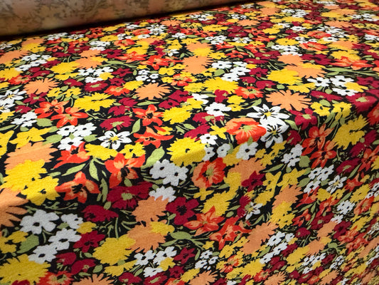 Soft handle stretch single jersey fashion fabric, per metre - Marigold print - orange yellow & red