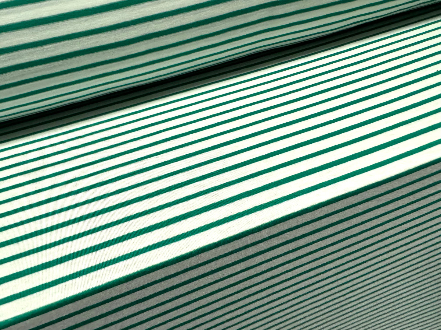 Viscose spandex stretch single jersey fabric, per metre - Breton stripe - emerald green & white