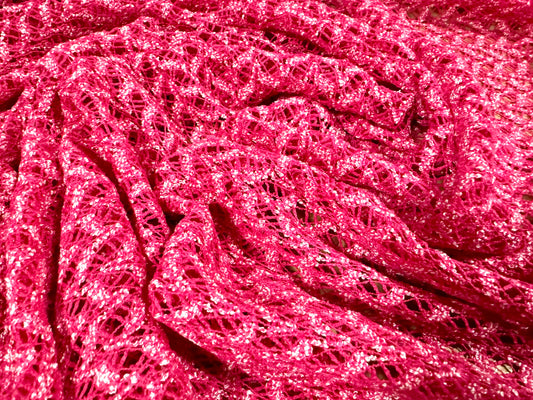 Soft crochet knit fabric, per metre - abstract pattern - cerise pink melange