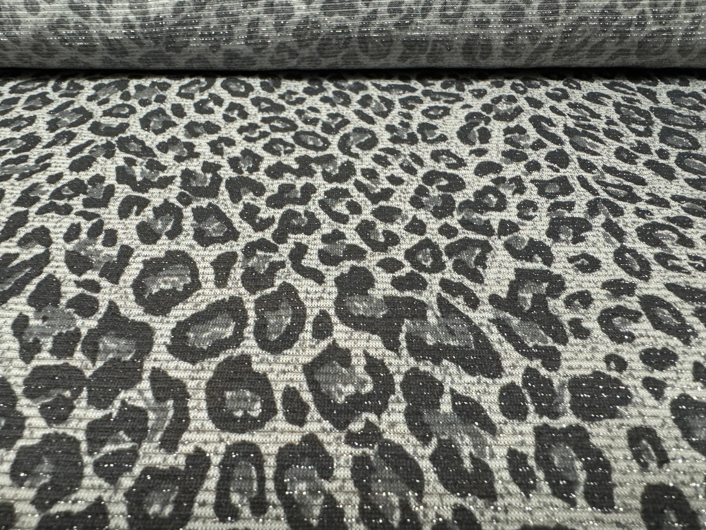 Metallic moonlight lightweight single jersey fabric, per metre - leopard print - grey