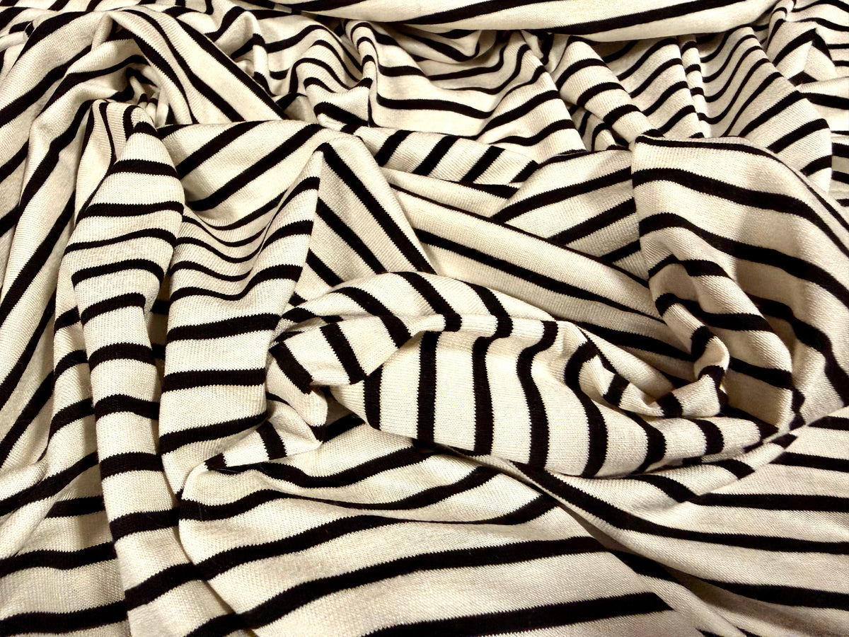 Viscose spandex stretch single jersey fabric, per metre - stripe - cream & black