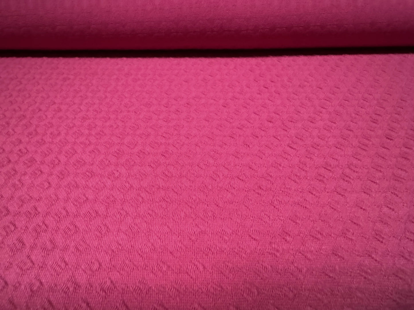 Stretch double jersey fashion fabric, per metre - diamond motif jacquard - fuchsia