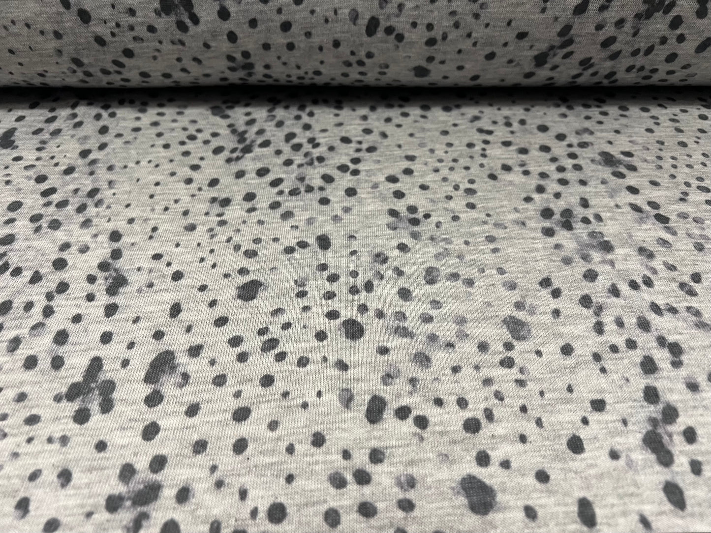 Knitwear jersey fabric, per metre - Dalmatian spot print - grey marl