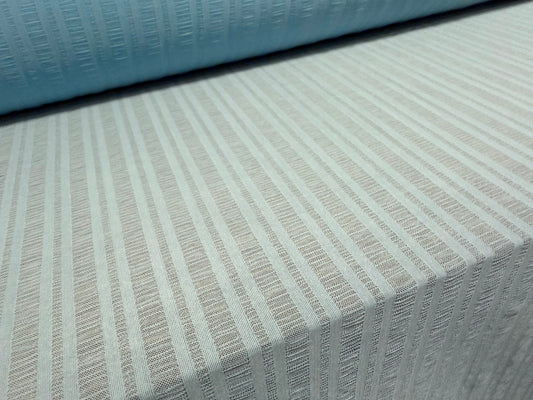 Super stretch mesh fashion fabric, per metre - tramline stripe - sky blue