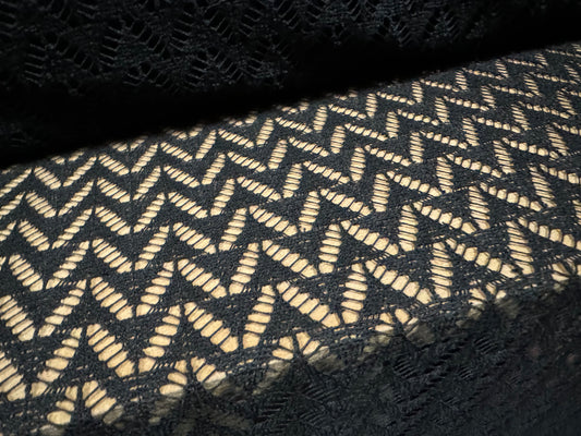 Crochet knit lace dress fabric, per metre - zigzag pattern - black