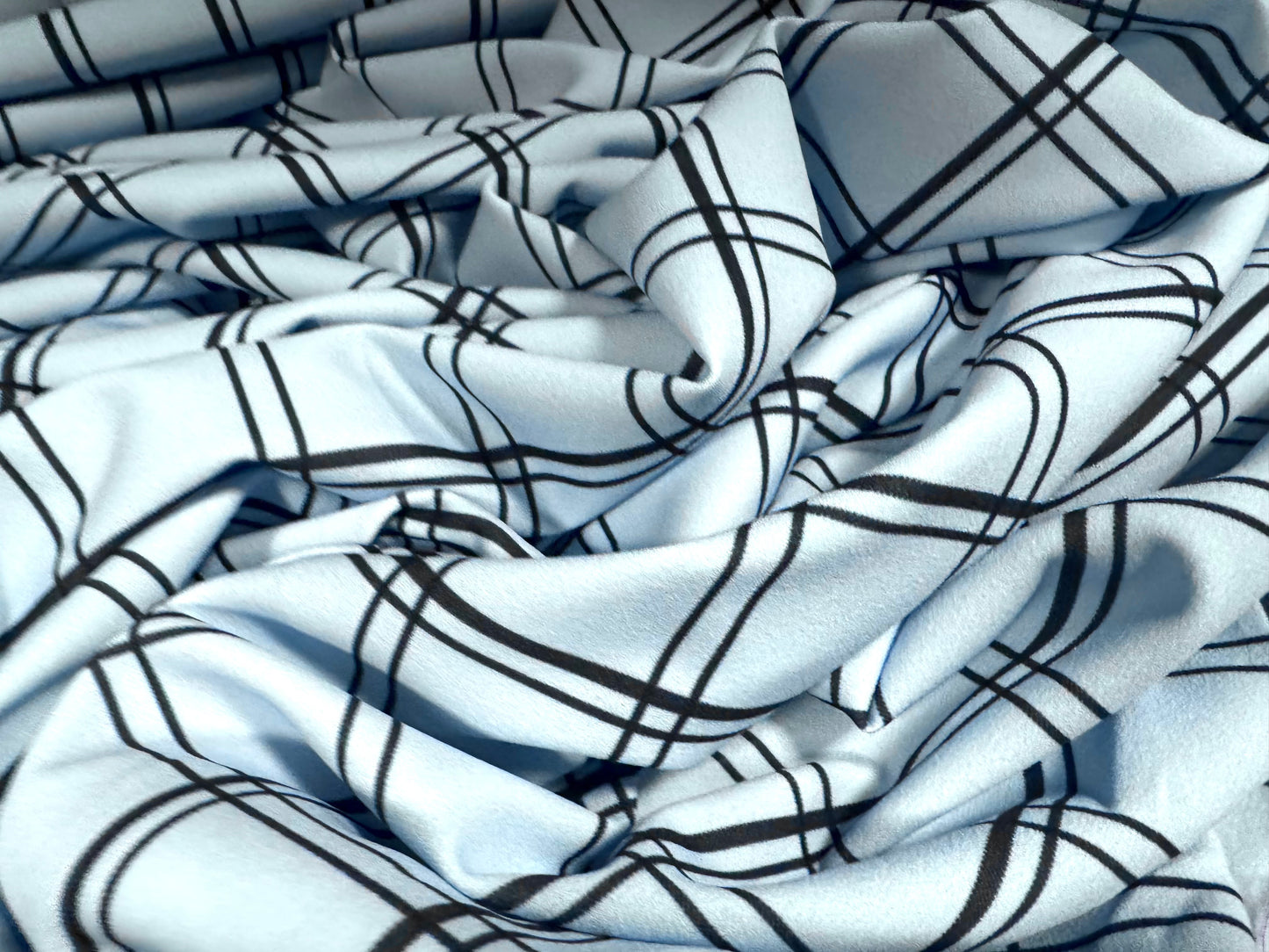 Scuba crepe stretch double jersey fashion fabric, per metre - matrix check print - blue