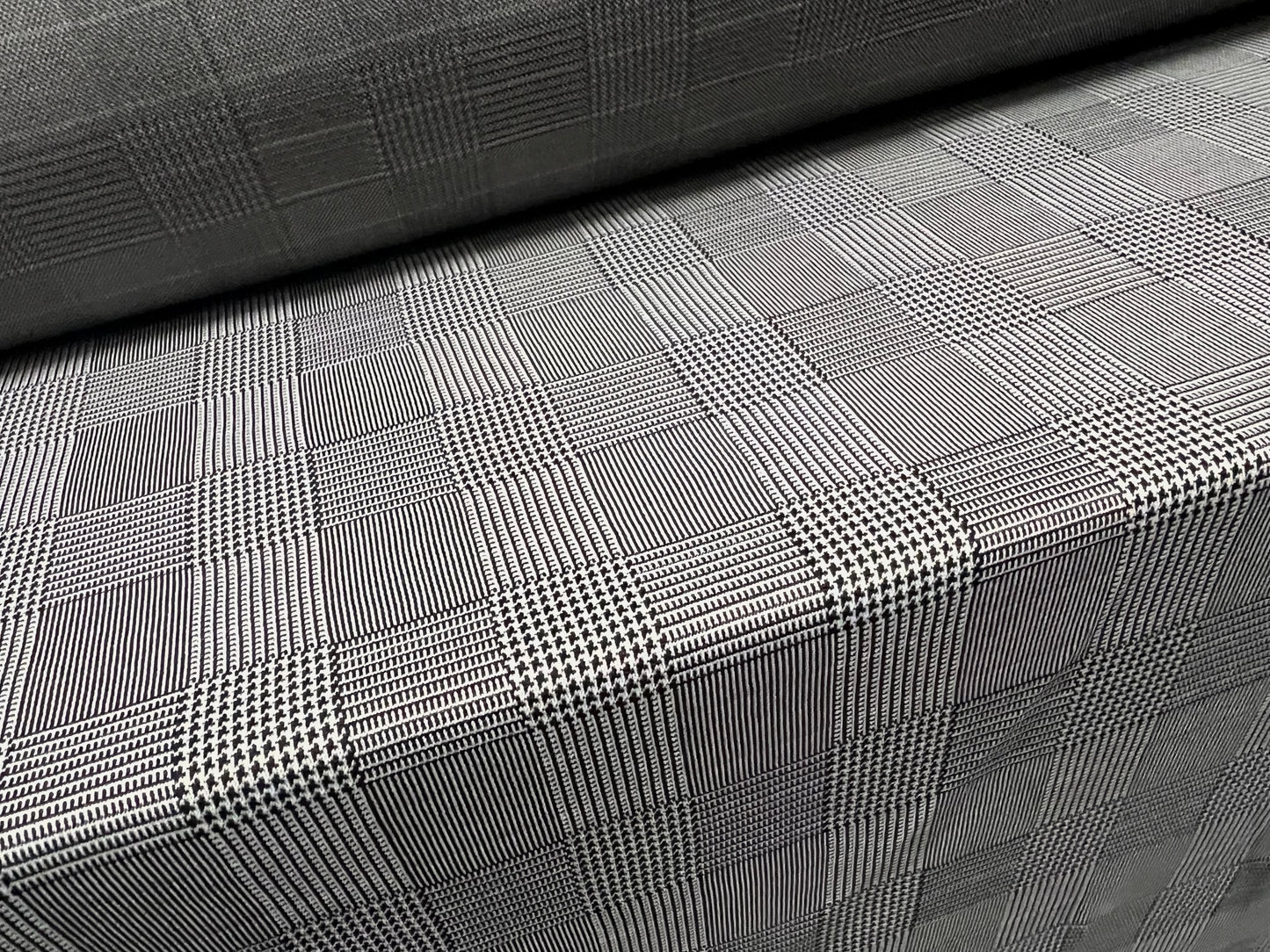 Stretch spandex double jersey fabric, per metre - Prince of Wales check - grey