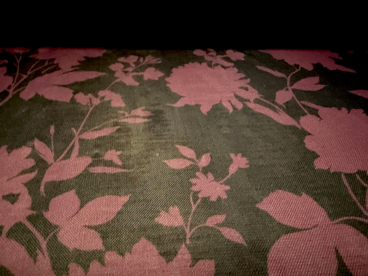 Power mesh net stretch spandex fabric, per metre - floral silhouette - black & aubergine