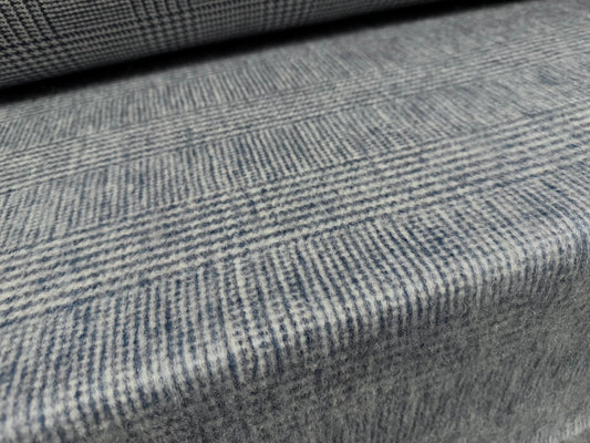 Heavyweight wool flannel fabric, per metre - dogtooth check - denim blue