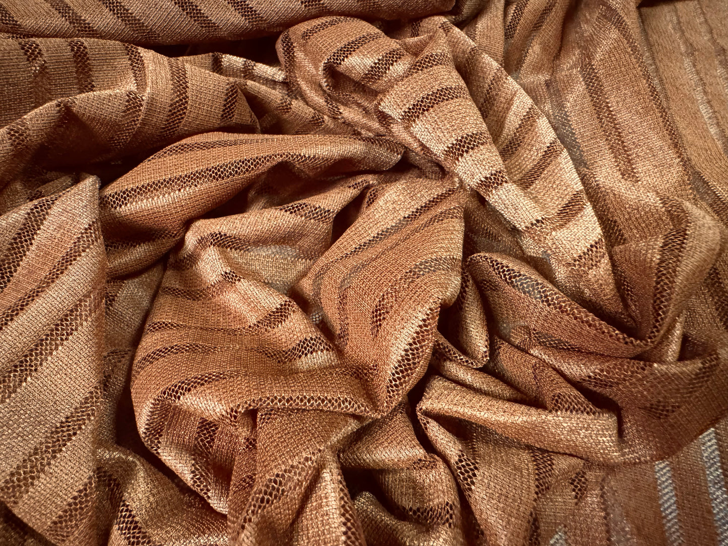 Burnout stripe stretch jersey fabric, per metre - nutmeg brown