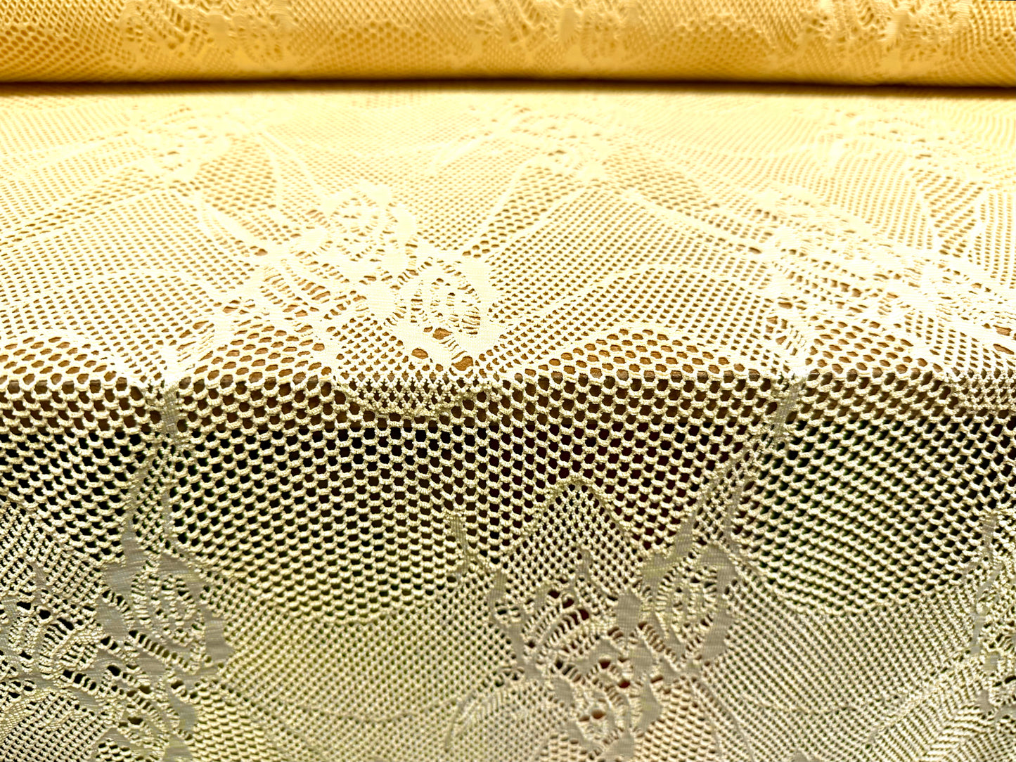 Stretch fishnet jersey fabric with floral design, per metre - yellow