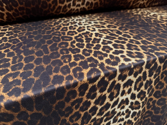 Ponte Roma double jersey knit fabric, per metre - leopard print - dark brown & gold