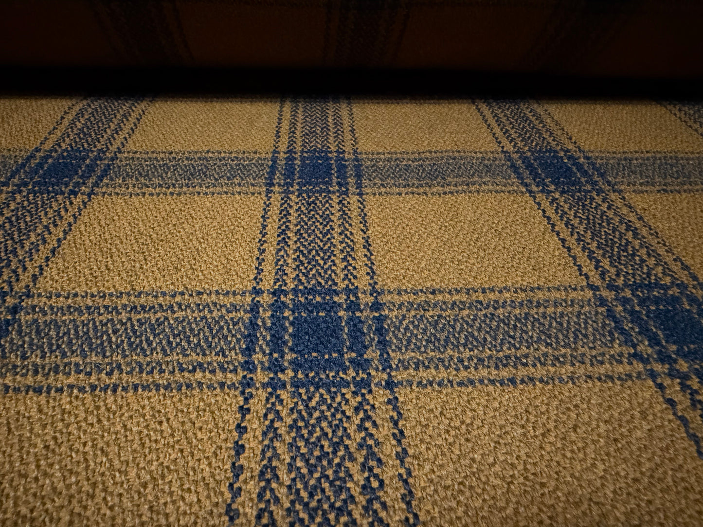 Wool sackcloth fabric, per metre - plaid check - ochre & navy